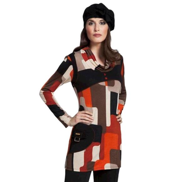 GEOMETRIC Print Cowl Neck Long Sleeve Tunic Size 40 Size 42 - NWT - Picture 7 of 12